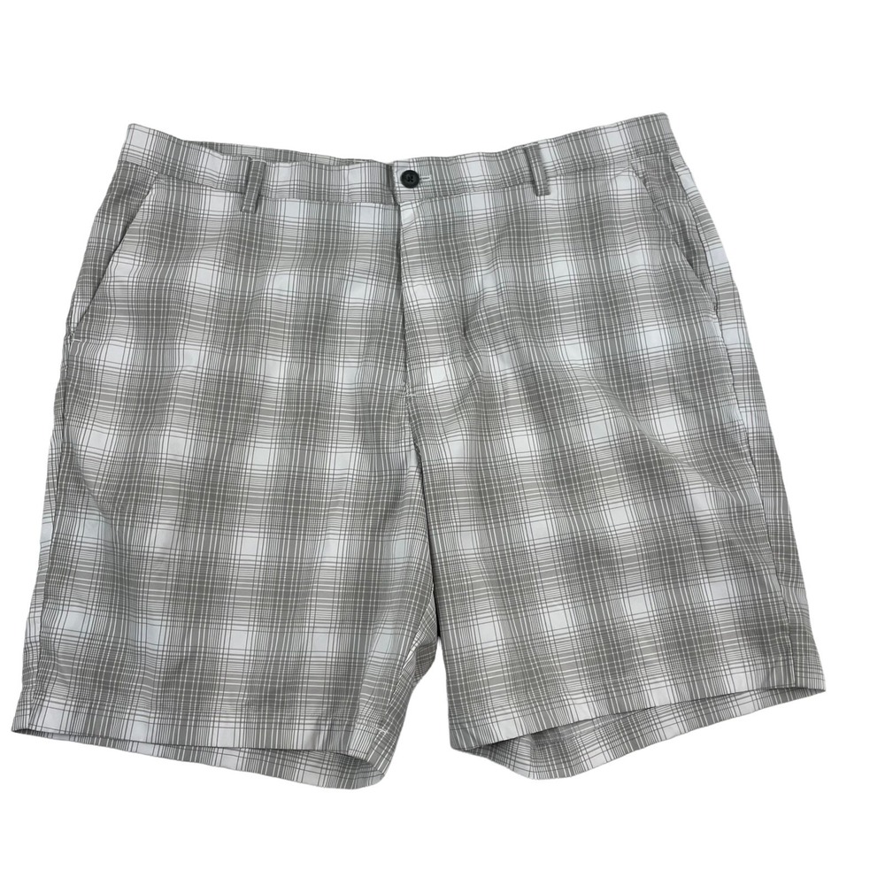 Chaps Golf 78 White Gray Plaid Performance Shorts Sz 42 Flat Front Stretch